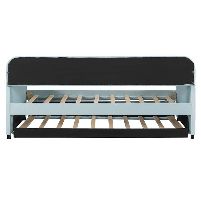 Twin Size Upholstered Daybed Sofa Bed With Trundle Bed and Wood Slat