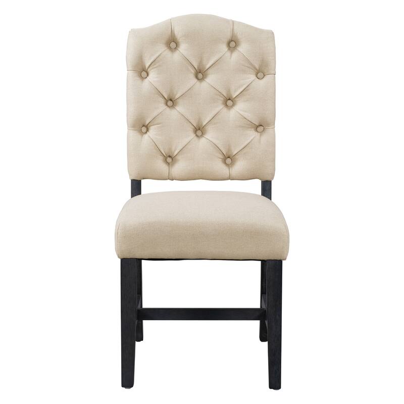 Vintage Set of 4 Dining Chair Set with Button Decorated Upholstered Seats and Wooden Legs for Dining Room and Living Room