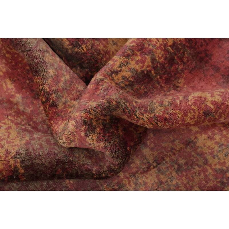 Hand Knotted Oriental Viscose Silk Carpet Modern Abstract Multi-Colored Abstract Area Rug - 9' 7'' X 6' 8''