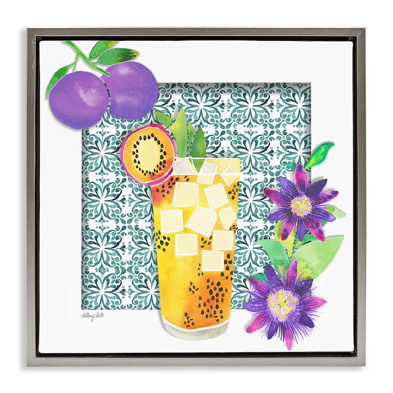 Stupell Passion Fruit Cocktail Framed Floater Canvas Wall Art Design By Hillary Holt - 25 x 25 - Grey