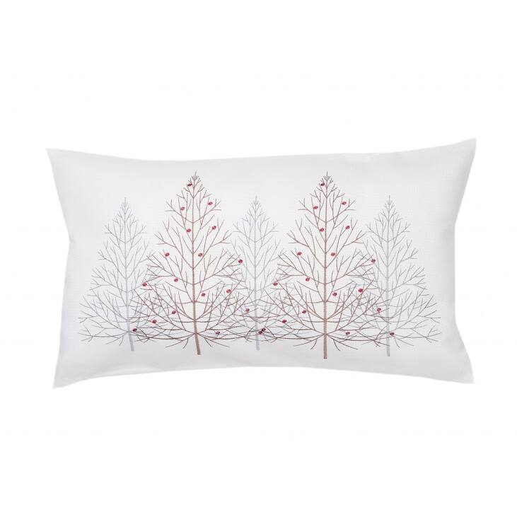 HomeRoots 12" X 20" White Forest Christmas Trees Polyester Zippered Pillow With Embroidery