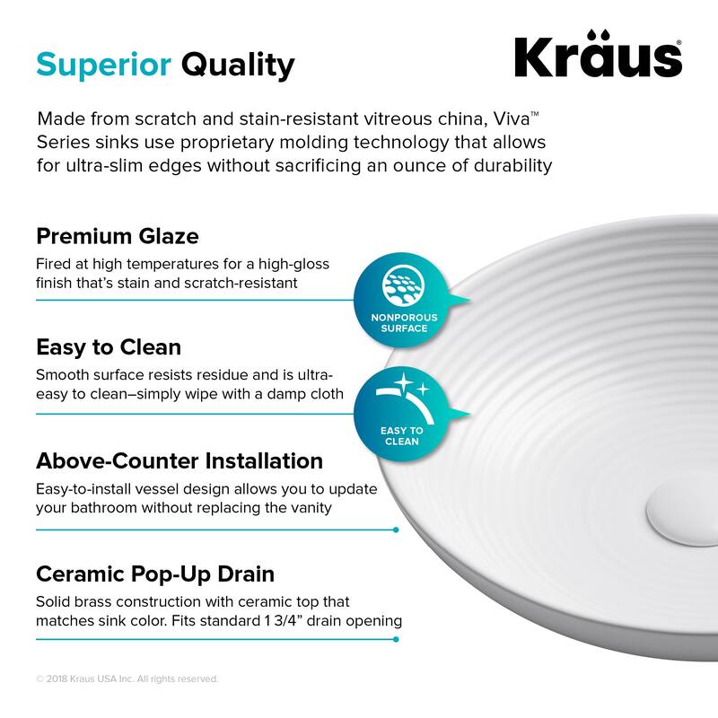 Kraus Viva 16-1/2" Circular Vitreous China Vessel Bathroom Sink with