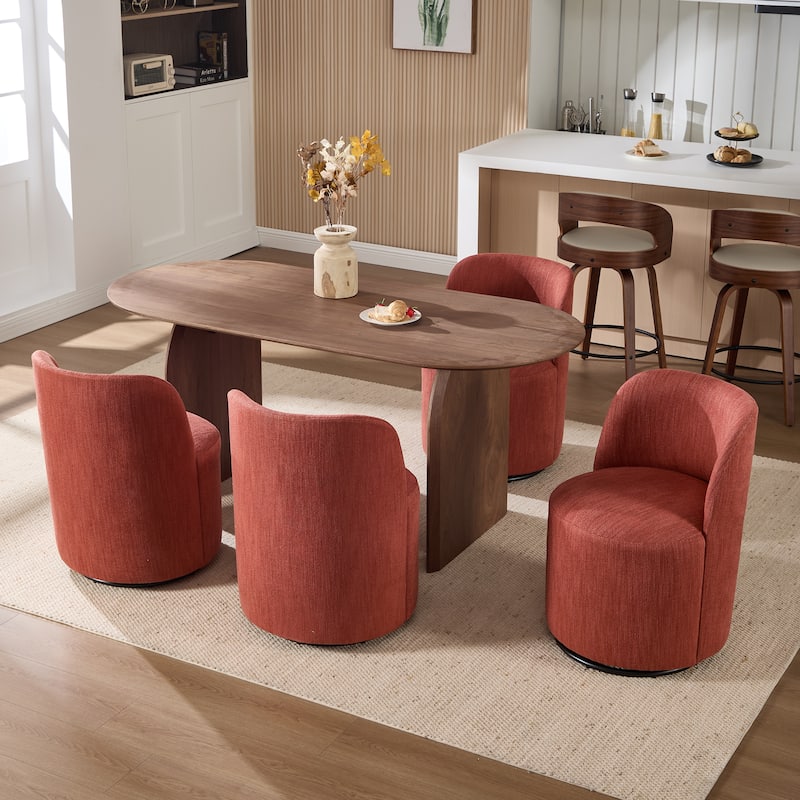 Set Of 1 Upholstered Barrel Chair, Mid Century Modern Round Linen Dining Chair, 360 Degree Swivel Side Chair for Dining Room