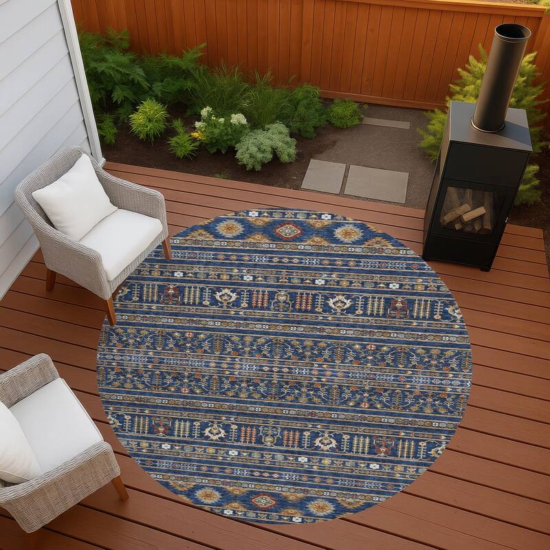 Machine Washable Indoor/ Outdoor Boho Moroccan Chantille Rug - Navy - 8' x 8'