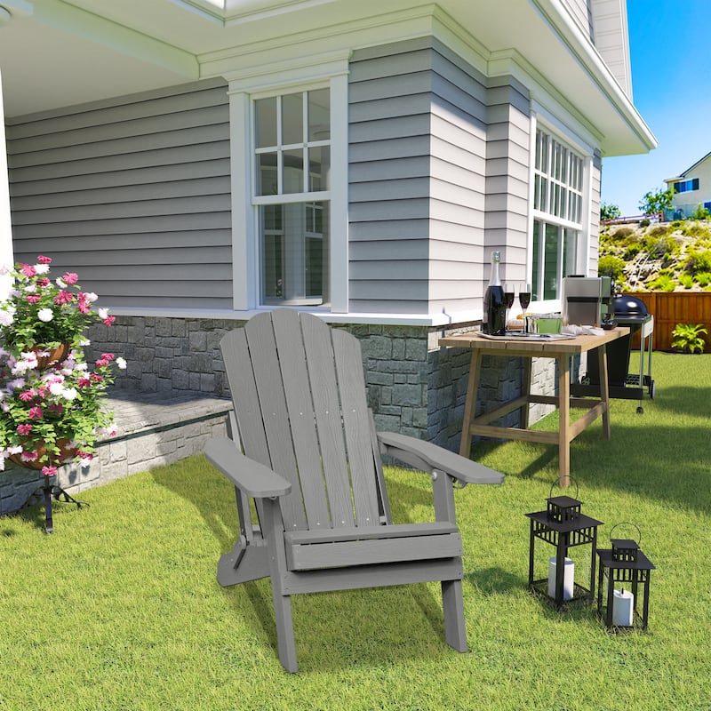 Clihome HIPS Folding Patio Adirondack Chair - Grey