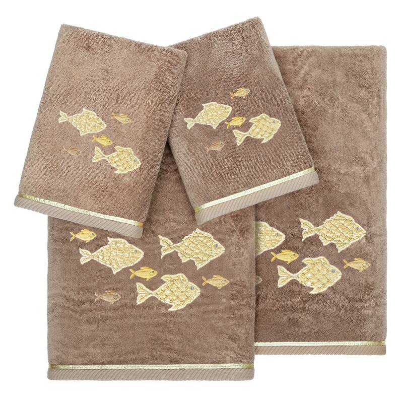 Authentic Hotel and Spa Turkish Cotton Figi 4PC Embellished Towel Set - Cocoa