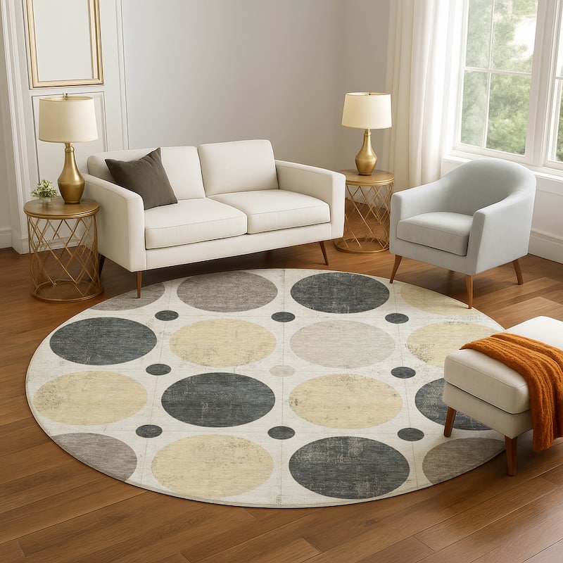 Premium Washable Super Soft Casual Circles Mayfield Rug - Ivory - 8' x 8'