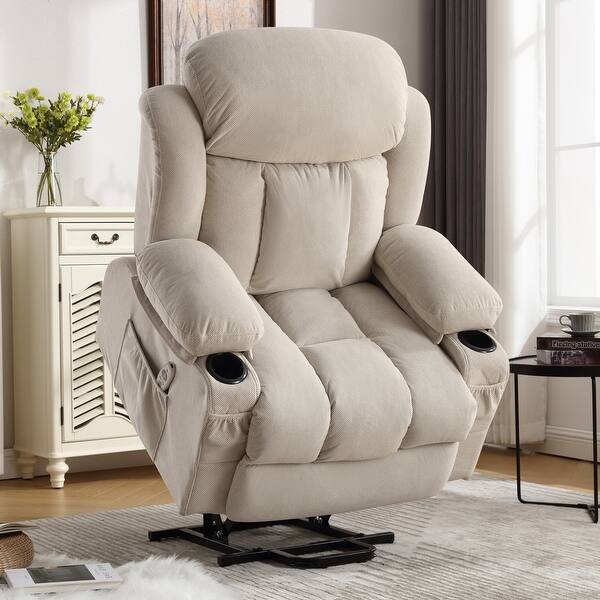 Power Lift Recliner Chair with Heat & Massage, Dual Motor Faux Leather Recliner with Infinite Positions, USB Ports, Heavy-Duty Support up to 350 LBS, for Elderly, Gray