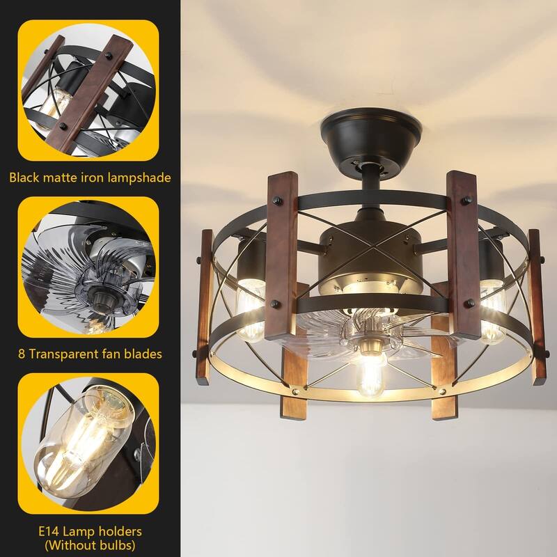 20" Caged 8-Blade Ceiling Fan with Lights Remote Control - 19.7"L x 19.7"W x 7.5"H