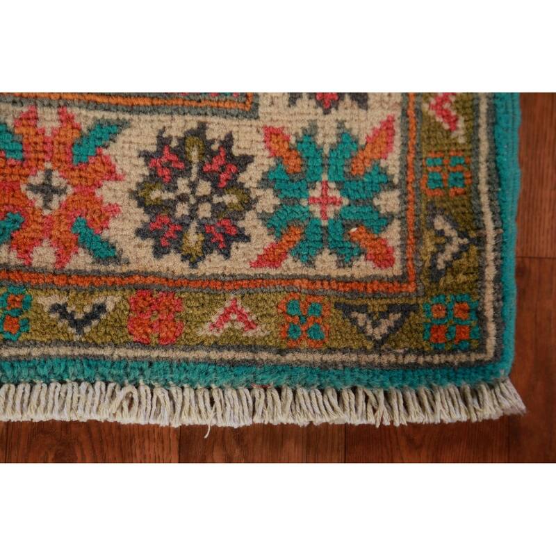 Turquoise Kazak Oriental Foyer Rug Hand-Knotted Wool Carpet - 2'0"x 3'0"