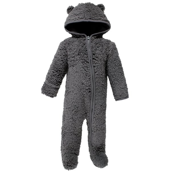 slide 1 of 1, Hudson Baby Faux Shearling Bunting 1pk, Charcoal 0-3 Months - Charcoal