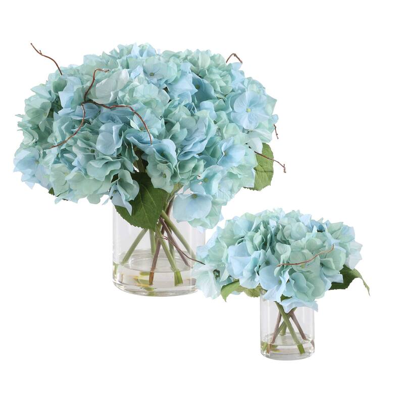 Uttermost 60249 Tranquil 14" Wide Hydrangeas Artificial Plant in a - Blue / Clear