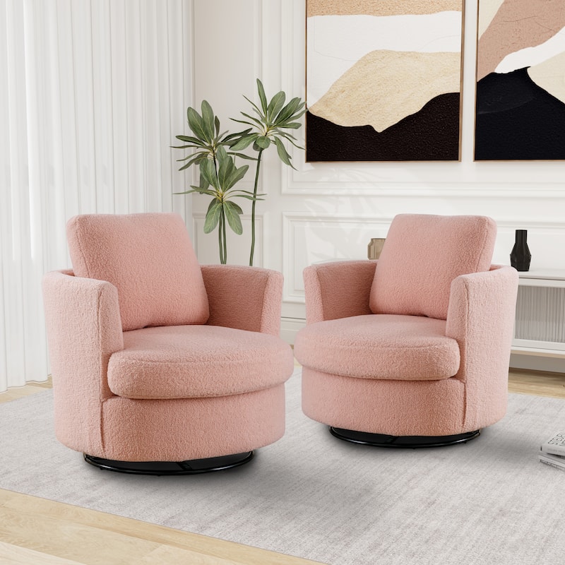 Modern Upholstered Swivel Barrel Chair(Set Of 2) - Pink