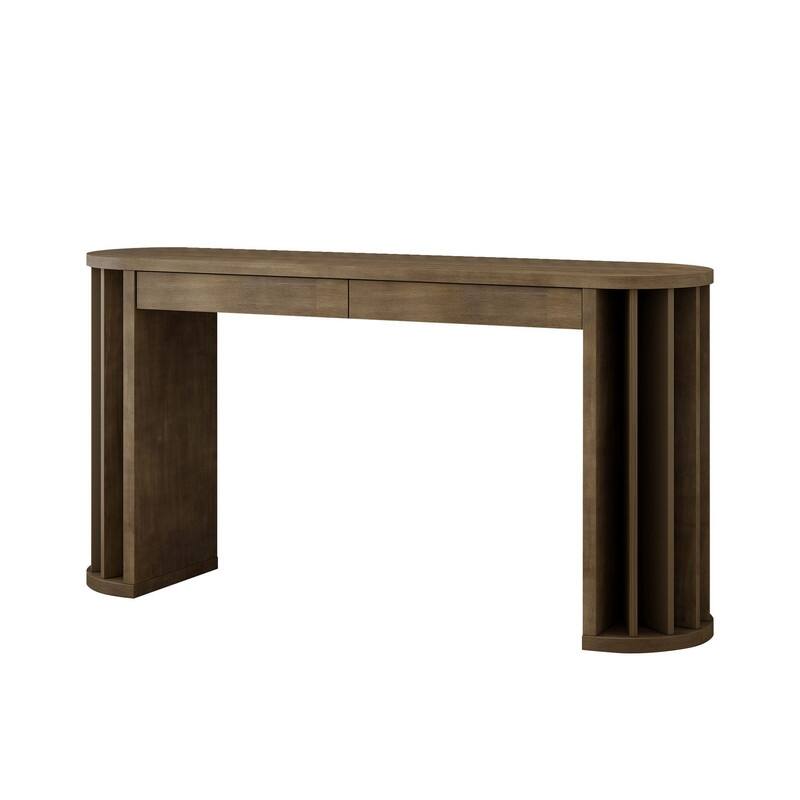 59" Curved Console Table with Straight Line Design for Living Room or Entryway Storage