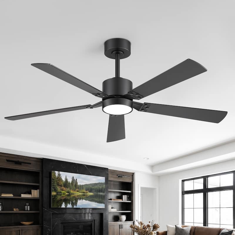 52-Inch Matte Black Ceiling Fan with RGB LED Light and Remote((5 Reversible Blades)