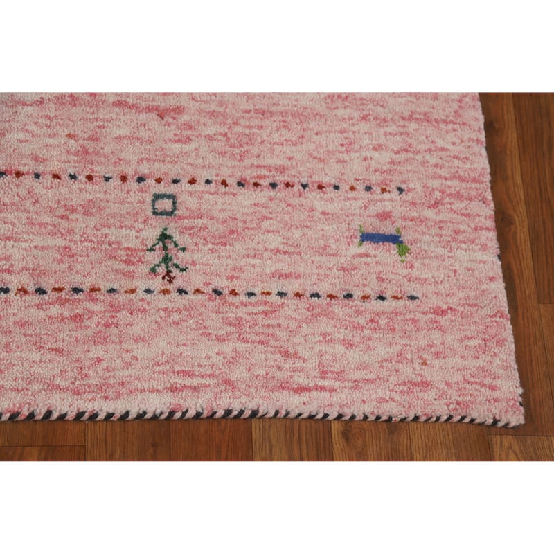 Pink Animals Gabbeh Indian Rug Handmade Wool Carpet - 4'0" x 5'8"