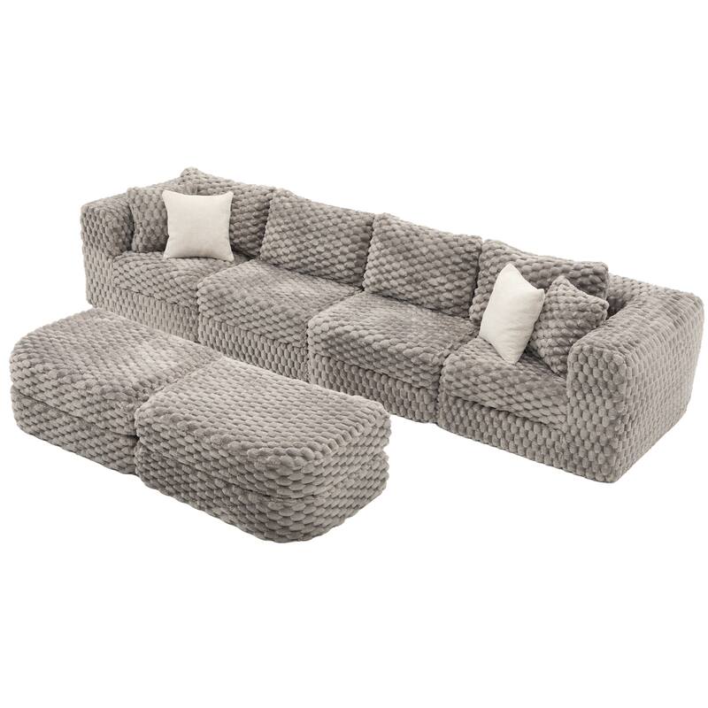 GDFStudio - 135" 6-Seat Modular Bubble Velvet Boneless Sectional Sofa