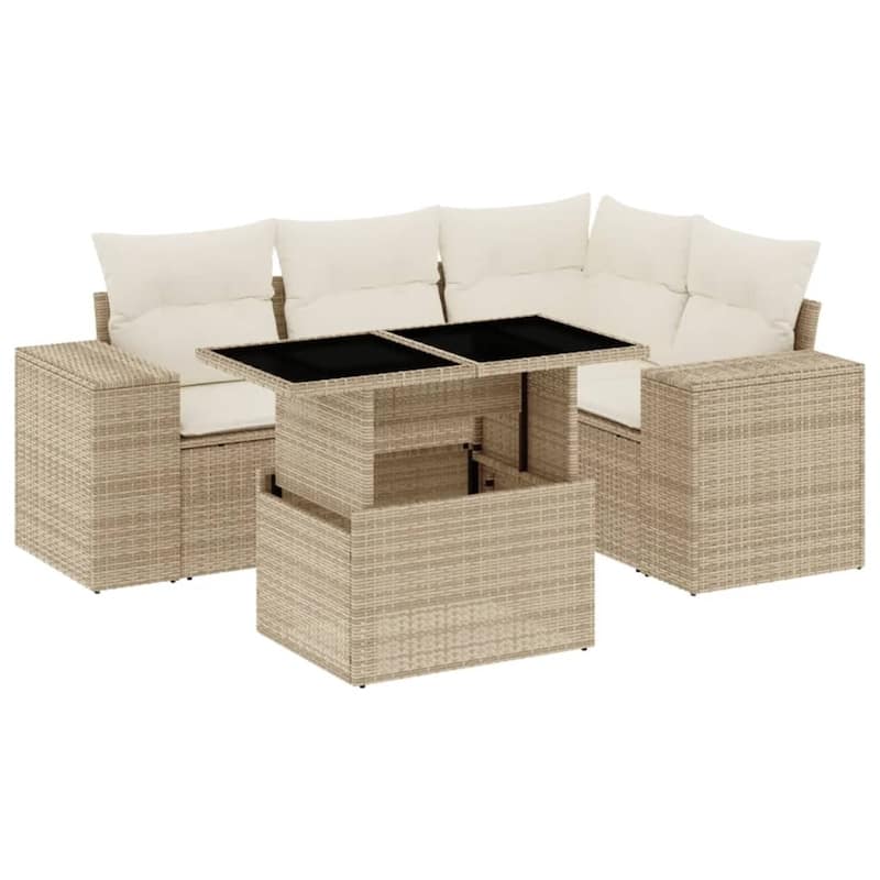 vidaXL Patio Sofa Set with Cushions Outdoor Furniture 5 Piece Poly Rattan