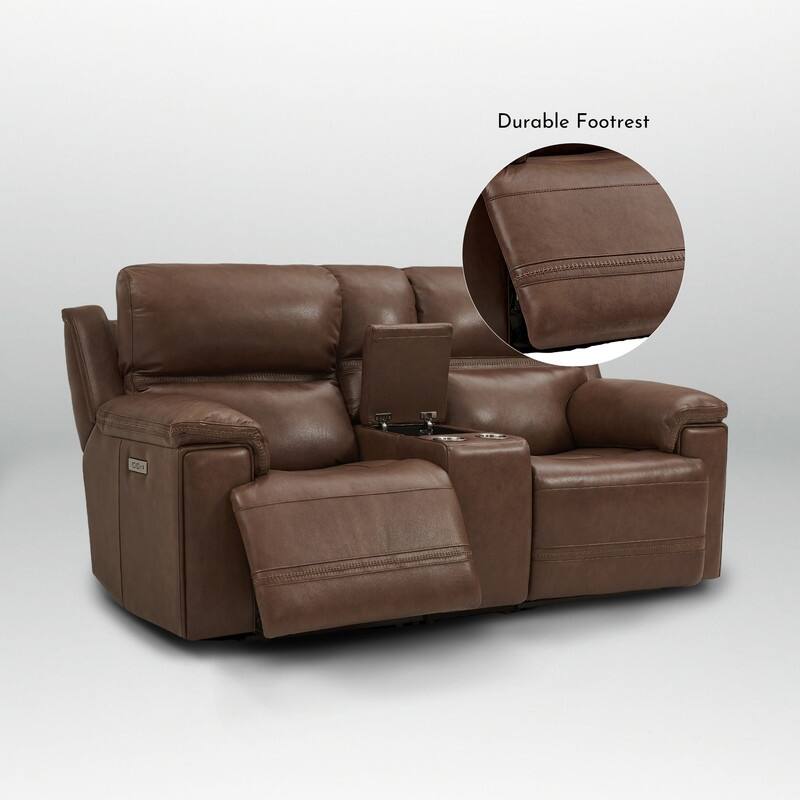Genuine Leather Dual Power LoveSeat with Console, Adjustable Headrest, Footrest, USB/Type-C & Zero Gravity