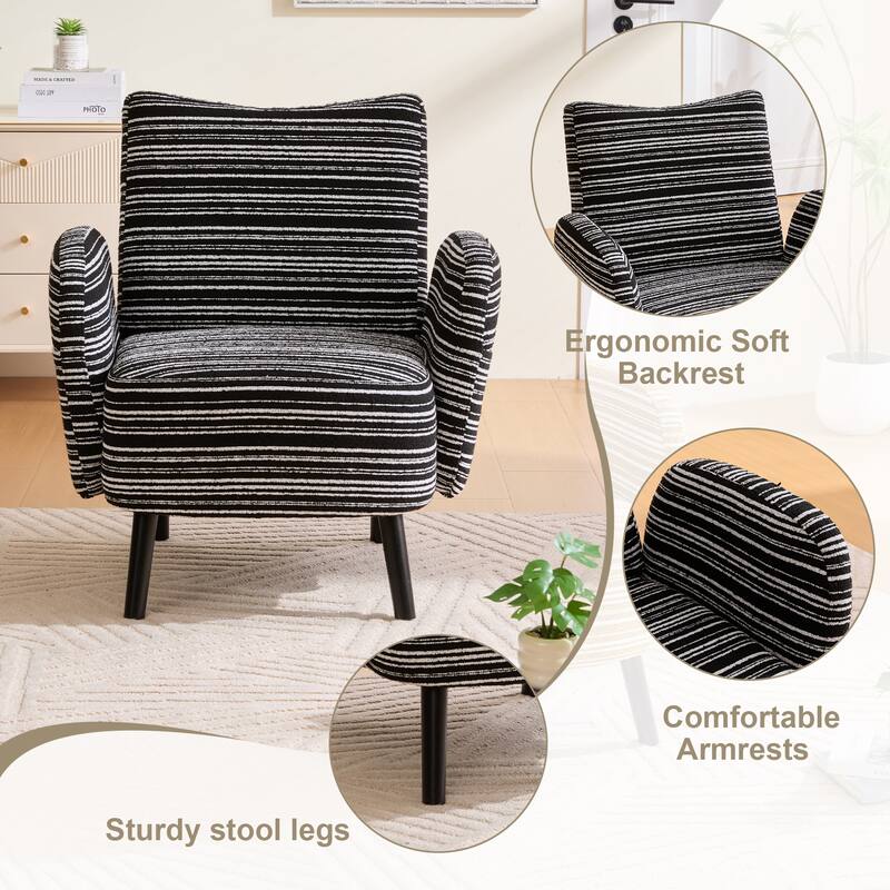 Boucle Upholstered Lounge Armchair, Reading Chair with Side Storage Pocket, Single Sofa Chair with Solid Wood Legs