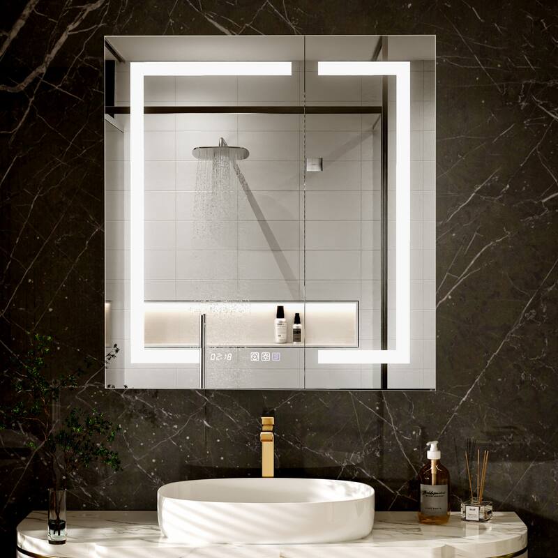 Modland 30"-60"W x 32"H Bathroom LED Medicine Cabinet with Mirror and Shelves, Defog and Stepless Dimming