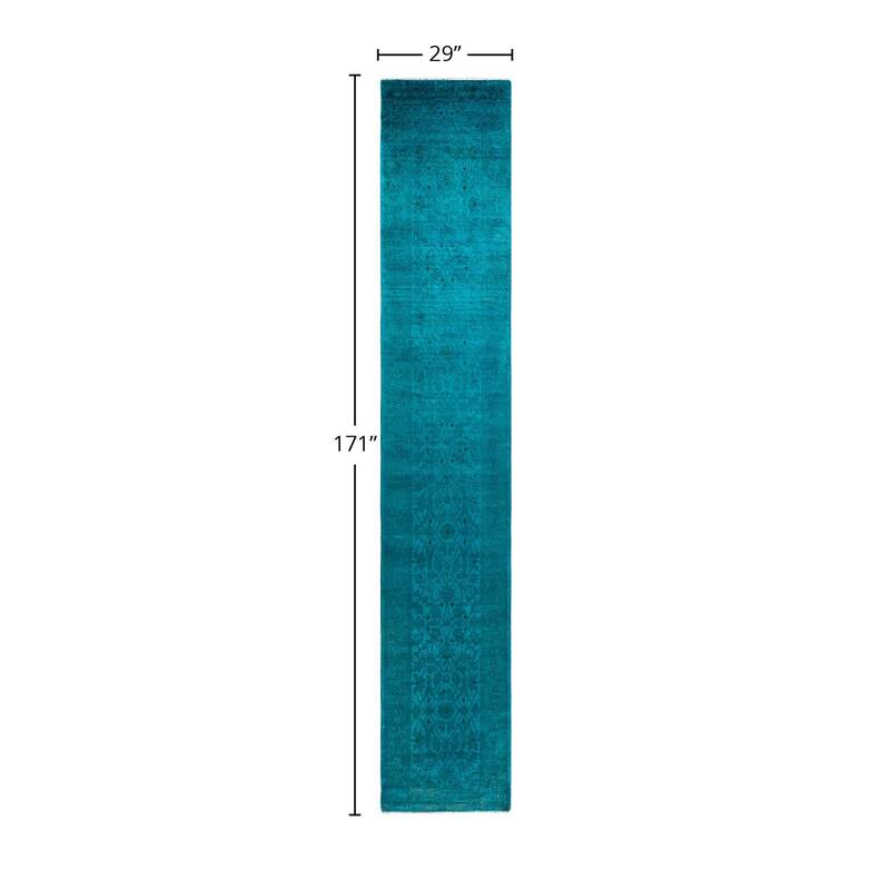 Contemporary Overdyed Wool Hand Knotted Runner - 2' 5" x 14' 3"