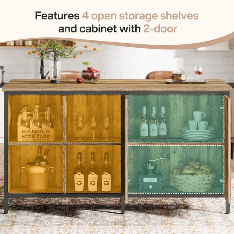 Industrial Bar Table 63 Inch, 2-Tier Storage Shelves, Rustic Wood Metal Frame for Kitchen Pub Living Room