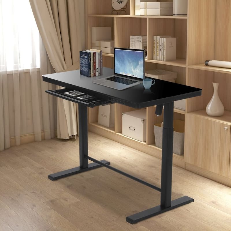 Rise Up Glass electric standing desk glass desktop adjustable height