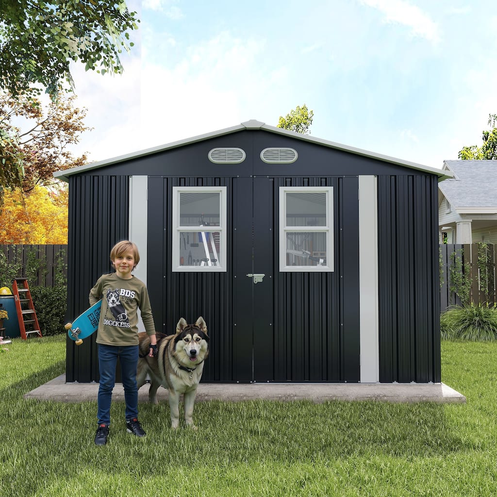 Outdoor Storage Shed, 8x8 protective film, four daylight Windows Lockable Doors,A practical and thoughtful gift