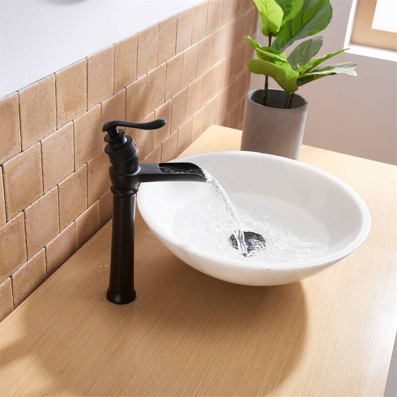 Waterfall Bathroom Vessel Faucet Single Handle Bathroon Vessel Sink Faucets Single Hole High Modern Basin Vanity High Taps