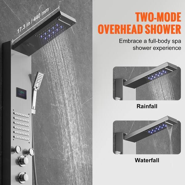 Ello&allo Shower Tower Panel System – Stainless Steel With LED Rainfall & Waterfall, Body Massage-974480