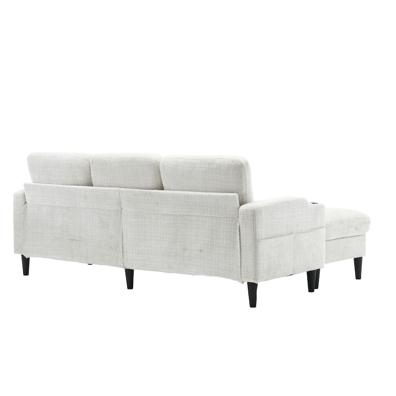 Modular Sectional Sofa with Storage Ottoman, Comfy Chenille Fabric Sofa, 3-Seater Sofa with Side Pockets & 2 Cup Holders
