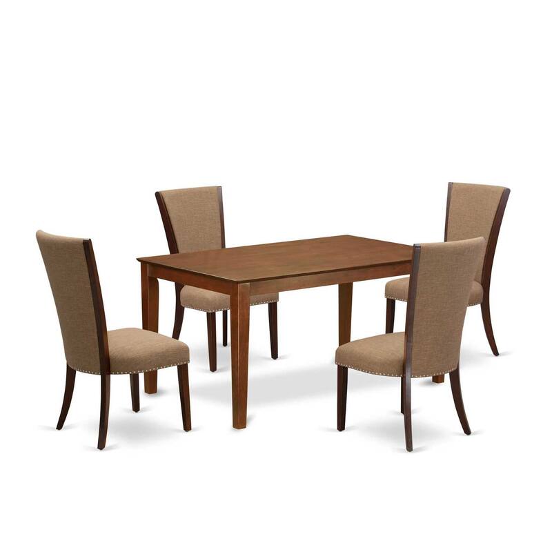 5-Piece Mahogany Finish Solid Wood Top - Rectangular Dining Room Set - Seats 4
