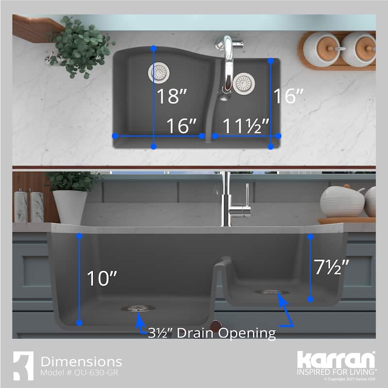 Karran Undermount Quartz Double-bowl Kitchen Sink