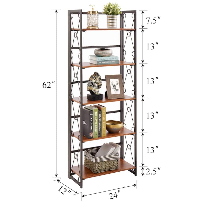 VECELO Contemporary 5-Shelf Display Bookcase, Industrial 62" Tall Bookshelf Storage Organizer
