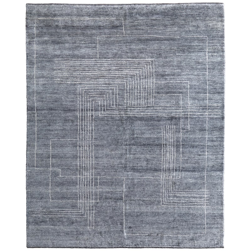 Grand Bazaar Fitzroy Hand Knotted Abstract Modern Area Rug - 11'6" x 15' - Gray/Ivory
