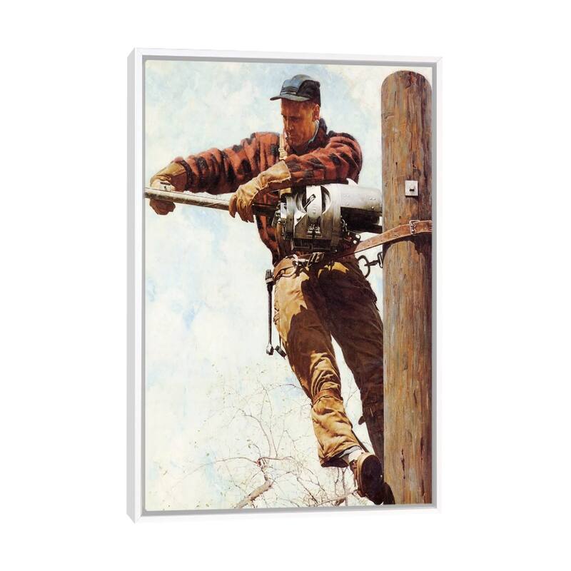 iCanvas "The Lineman" by Norman Rockwell Framed Canvas Print - White - 40x26