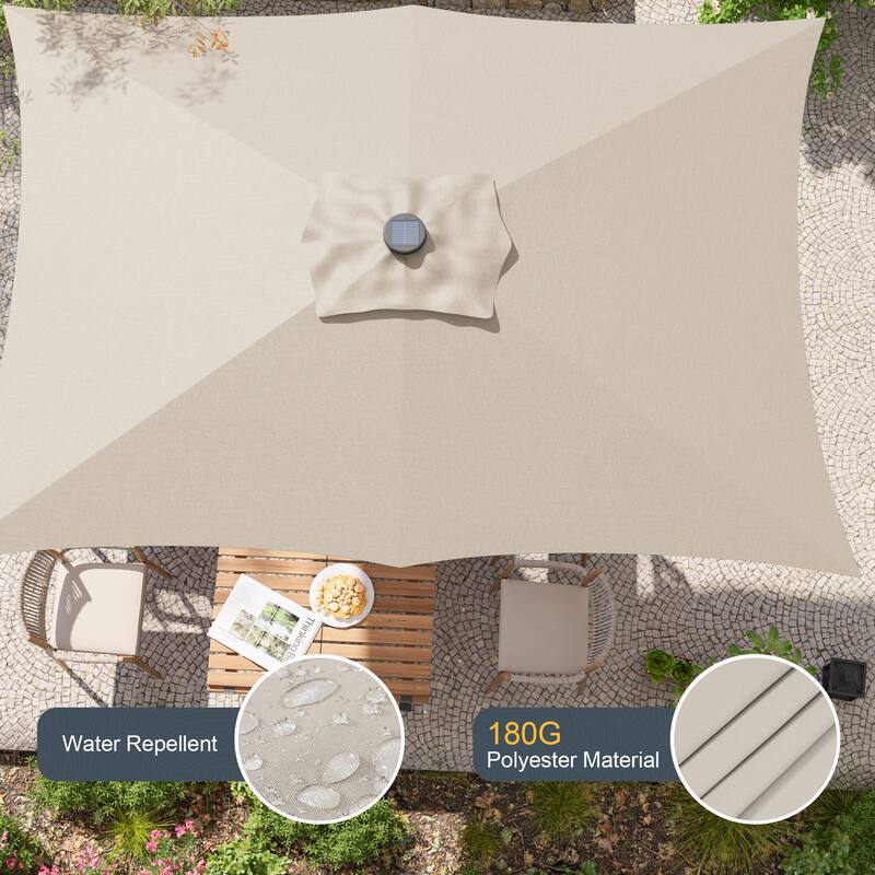 LIVOOSUN 10x6.5ft Steel Solar-Powered LED Patio Umbrella,w/Crank Tilt