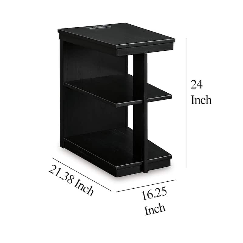 21.38 in. Black Rectangle Wood End Table with USB Charging Ports