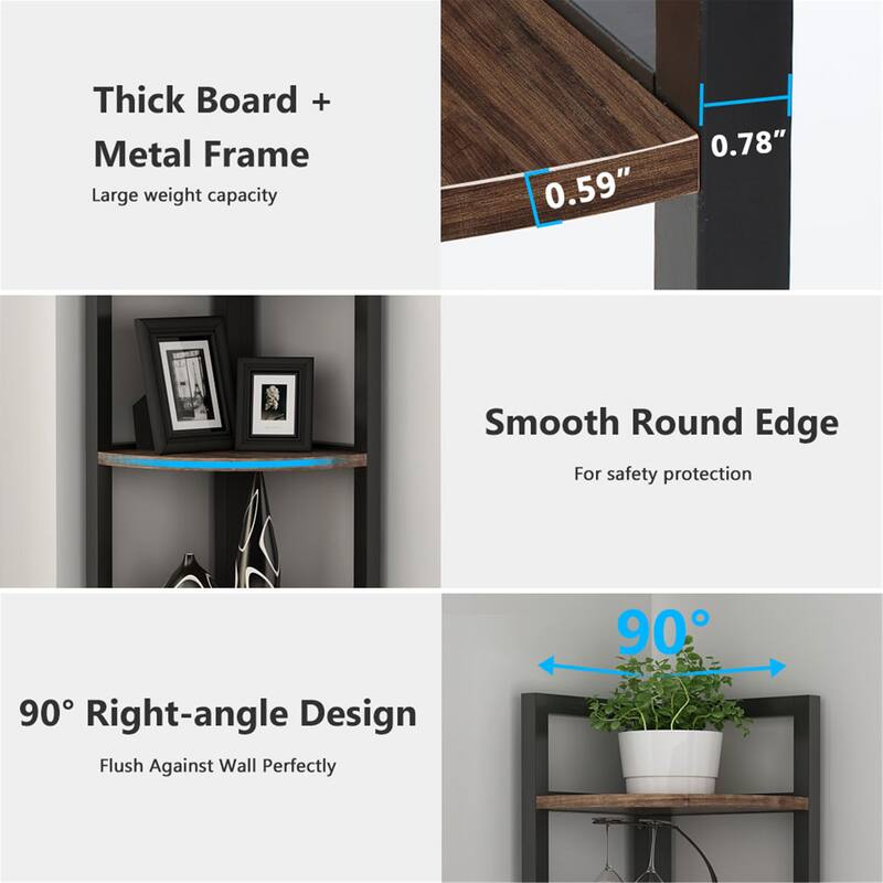 5 Tier Corner Shelf, Rustic Corner Storage Rack Plant Stand
