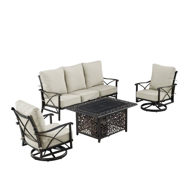Black Aluminum Fire Table Set with Sofa and Two Club Chairs