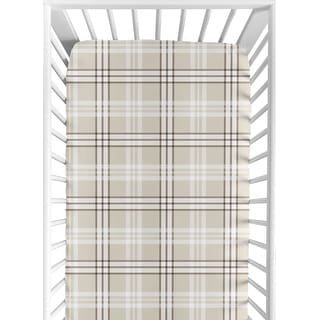 Sweet Jojo Designs Taupe Plaid Boy, Girl Gender Neutral Fitted Crib Sheet - Brown Tan Checkered Tartan for Teddy Bear Collection
