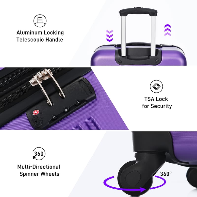 4-Piece Modern Luggage Sets, Lightweight Luggage with 360° Swivel Wheels and TSA Lock, for Boarding Travel, Purple