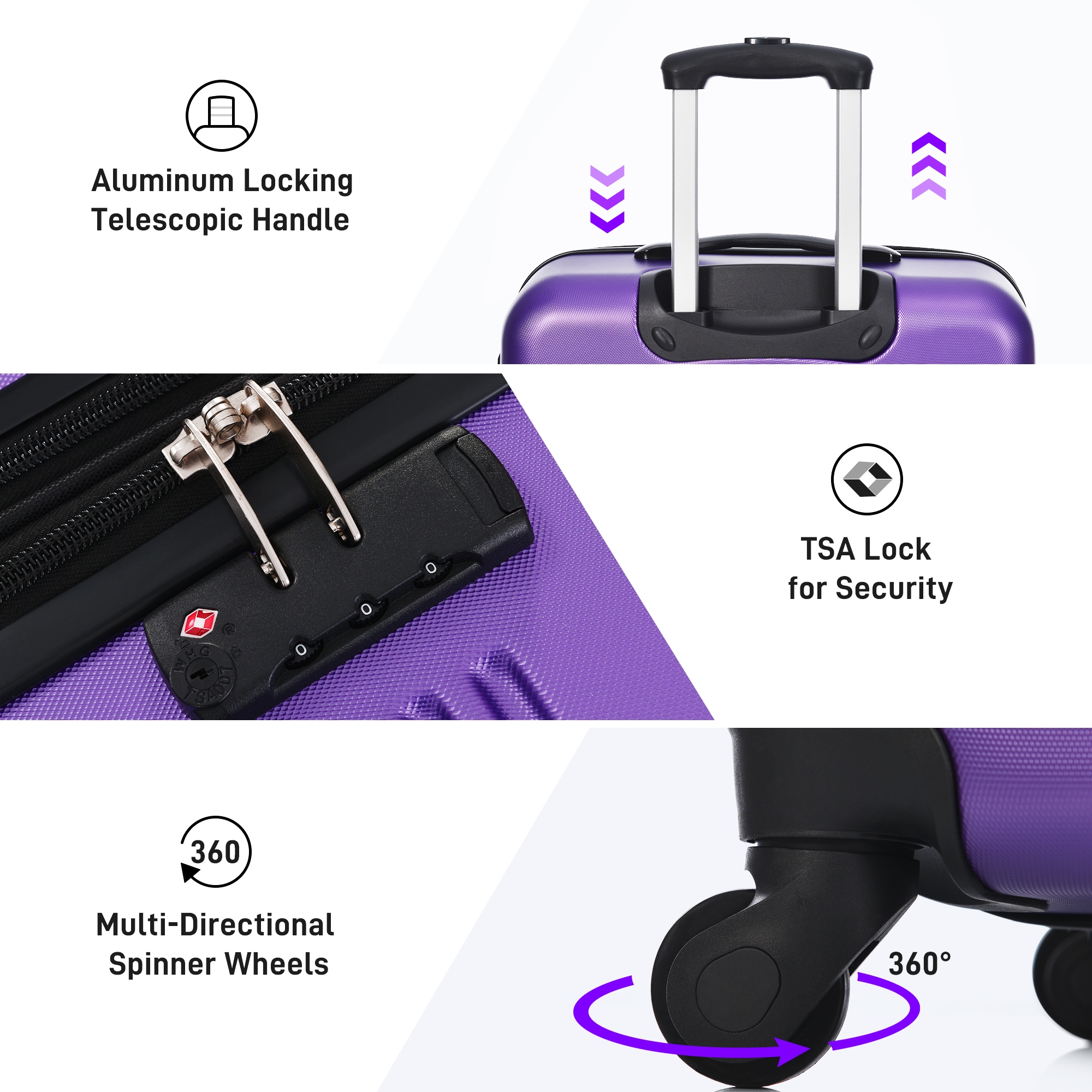 Purple Luggage 2 Piece Set Suitcase Hardshell Lightweight TSA Lock