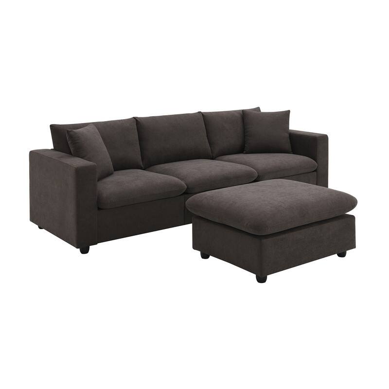 100" L-Shaped Sectional Sofa, Modern Couch Set with Convertible Ottoman and 2 Free Pillows