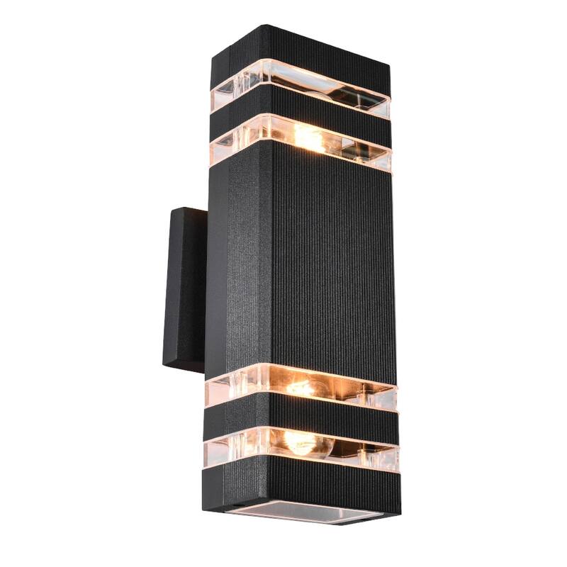 2-Light Mid-Century Modern Black Linear Square Waterproof IP54 Outdoor Lantern Wall Sconces