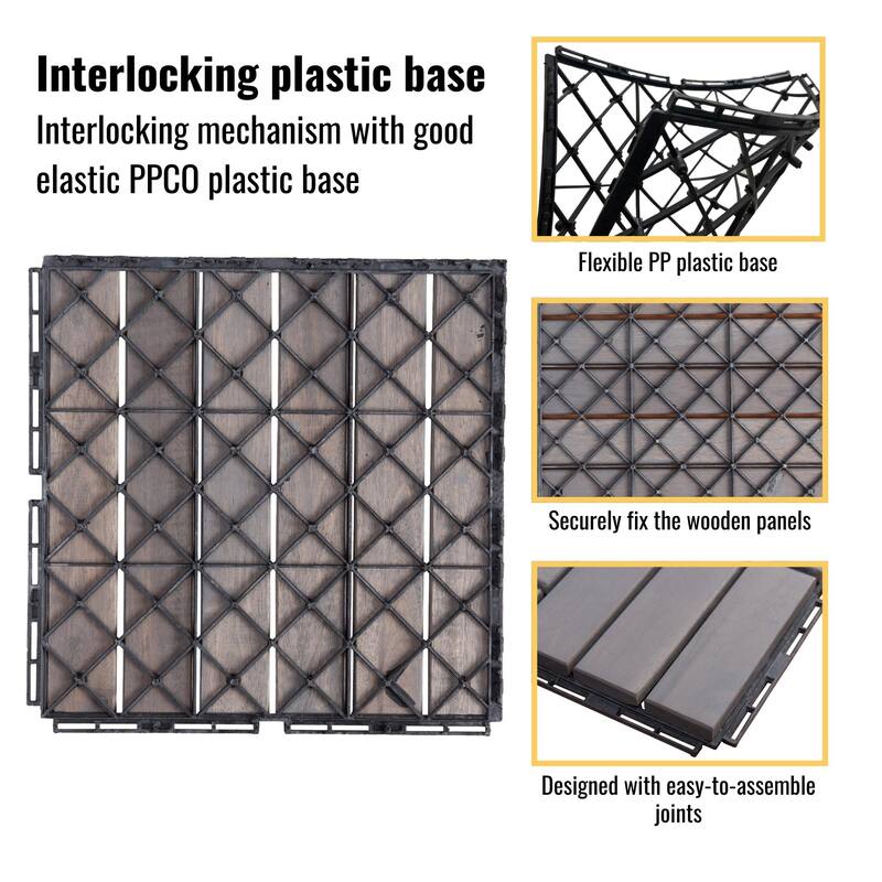 30 PCS Interlocking Deck Tiles Striped Pattern, 12" x 12"Square Acacia Hardwood Outdoor Flooring for Patio,Bancony,Pool Side