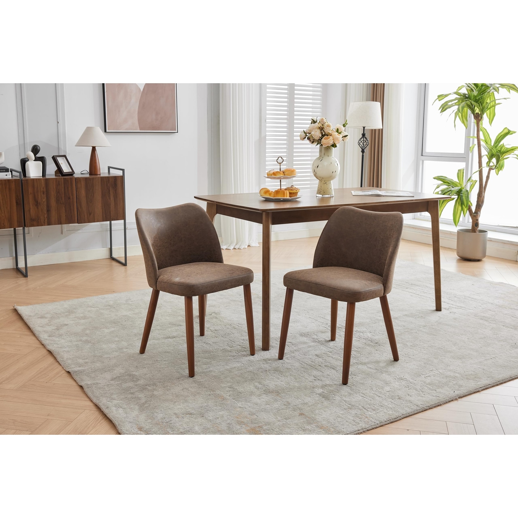 Set of 6 Linen Wingback Dining Chair,Solid Wood Legs