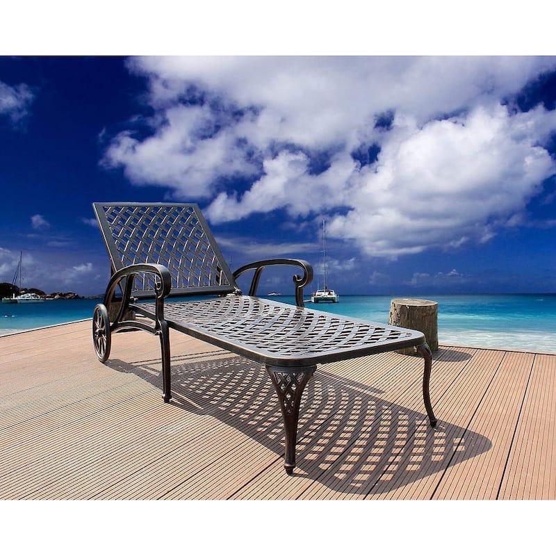 Aluminum Outdoor waterproof Chaise Lounge Chair With Wheels Adjustable Reclining