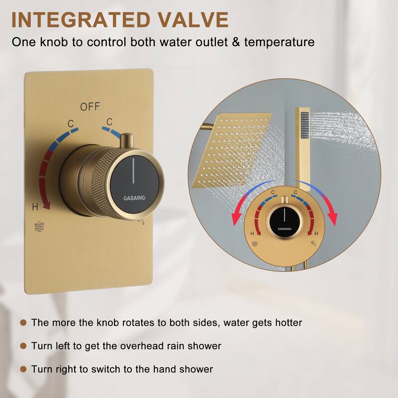 CASAINC Integrated 10 Inch Wall Mouted Shower Head 2 Function with Pressure Balancing Valve CUPC Certified